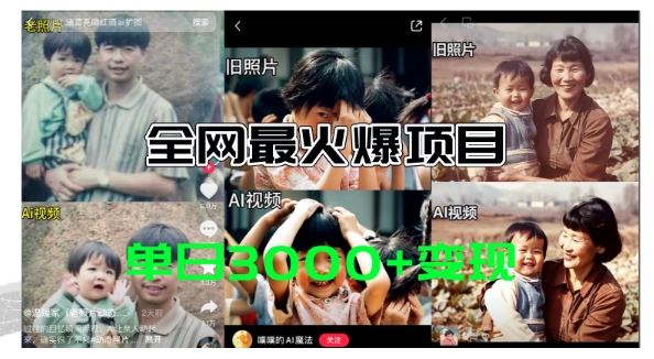 全网爆火的AI让老照片动起来教程，蹭热点日赚3k+，内含免费工具一键可生成【揭秘】-川川创富网
