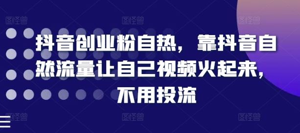 抖音创业粉自热，靠抖音自然流量让自己视频火起来，不用投流-川川创富网