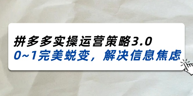 （11658期）2024_2025拼多多实操运营策略3.0，0~1完美蜕变，解决信息焦虑（38节）-川川创富网