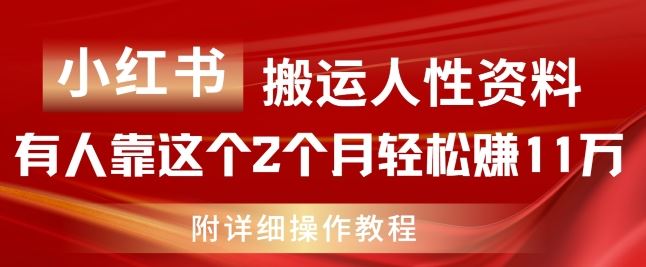 小红书搬运人性资料，有人靠这个2个月轻松赚11w，附教程【揭秘】-川川创富网
