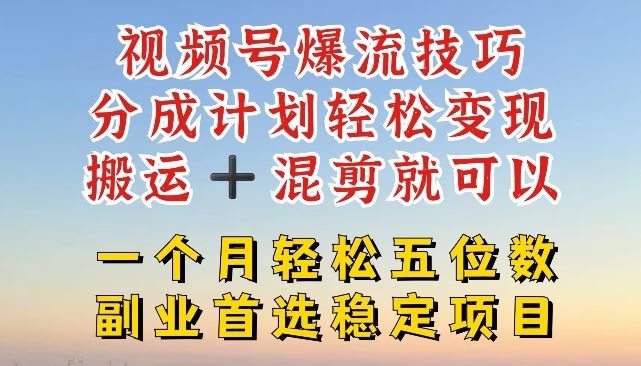 视频号爆流技巧，分成计划轻松变现，搬运 +混剪就可以，一个月轻松五位数稳定项目【揭秘】-川川创富网