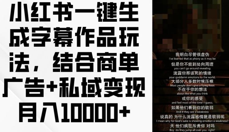 小红书一键生成字幕作品玩法，结合商单广告+私域变现月入1w+【揭秘】-川川创富网