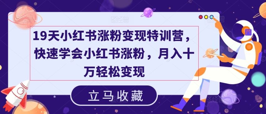 19天小红书涨粉变现特训营，快速学会小红书涨粉，月入十万轻松变现-川川创富网