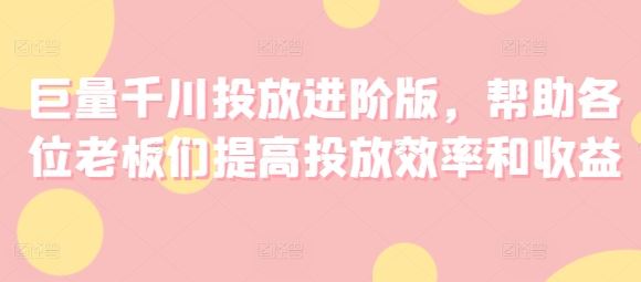 巨量千川投放进阶版，帮助各位老板们提高投放效率和收益-川川创富网