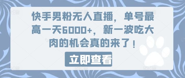 快手男粉无人直播，单号最高一天6000+，新一波吃大肉的机会真的来了-川川创富网