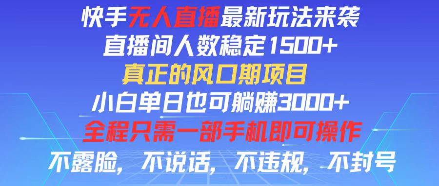 （11792期）快手无人直播全新玩法，直播间人数稳定1500+，小白单日也可躺赚3000+，…-川川创富网