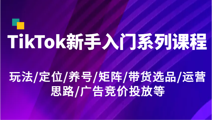 TikTok新手入门系列课程，玩法/定位/养号/矩阵/带货选品/运营思路/广告竞价投放等-川川创富网