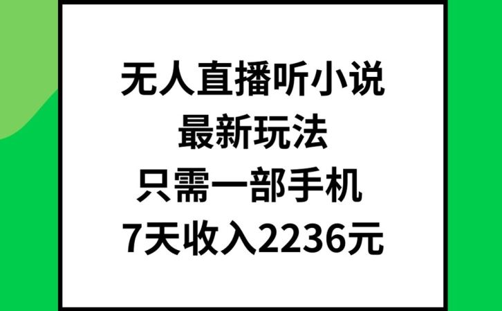 无人直播听小说最新玩法，只需一部手机，7天收入2236元【揭秘】-川川创富网