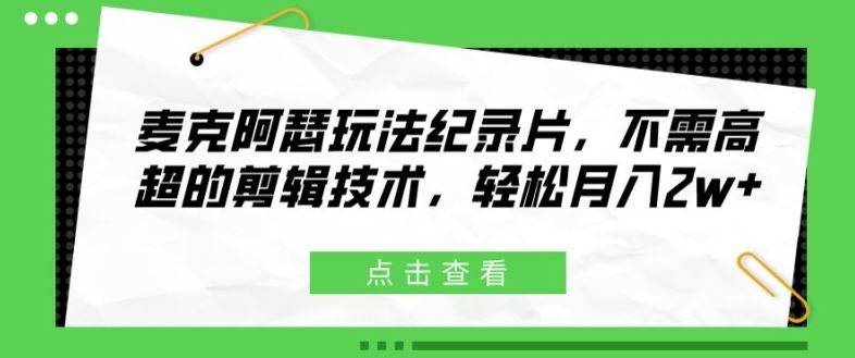 麦克阿瑟玩法纪录片，不需高超的剪辑技术，轻松月入2w+【揭秘】-川川创富网