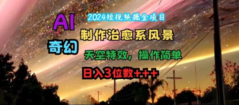 2024短视频掘金项目，AI制作治愈系风景，奇幻天空特效，操作简单，日入3位数【揭秘】-川川创富网