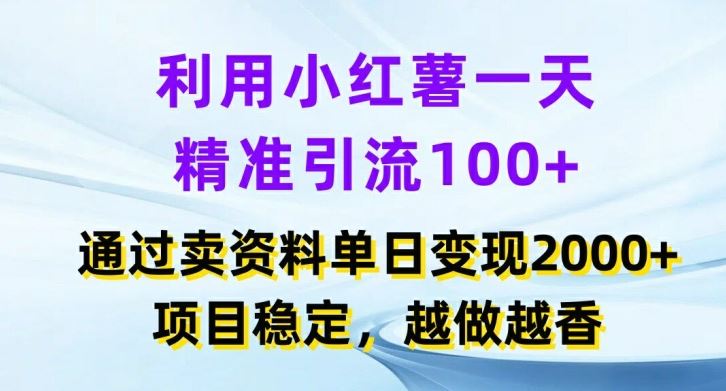 利用小红书一天精准引流100+，通过卖项目单日变现2k+，项目稳定，越做越香【揭秘】-川川创富网