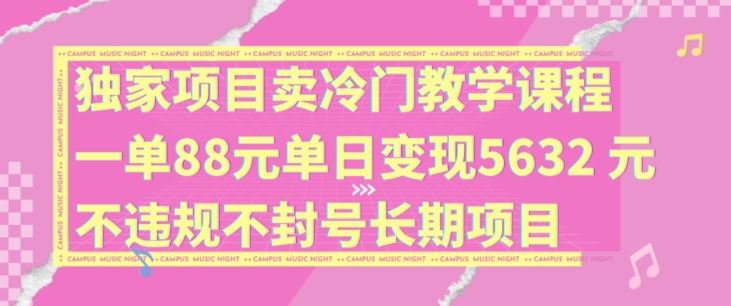 独家项目卖冷门教学课程一单88元单日变现5632元违规不封号长期项目【揭秘】-川川创富网