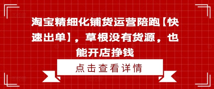淘宝精细化铺货运营陪跑【快速出单】，草根没有货源，也能开店挣钱-川川创富网