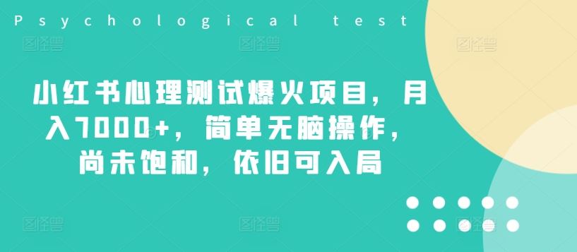小红书心理测试爆火项目，月入7000+，简单无脑操作，尚未饱和，依旧可入局-川川创富网