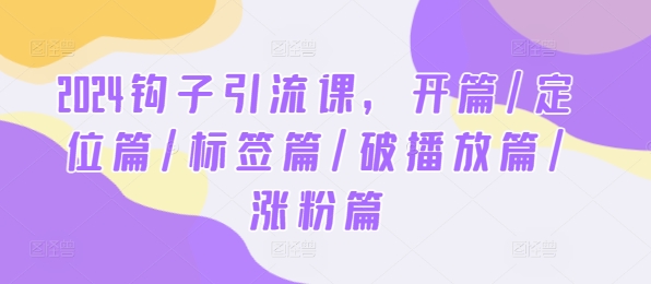 2024钩子引流课，开篇/定位篇/标签篇/破播放篇/涨粉篇-川川创富网