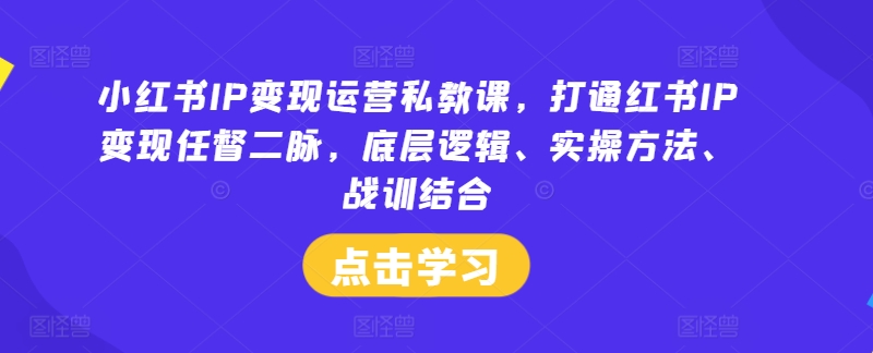 小红书IP变现运营私教课，打通红书IP变现任督二脉，底层逻辑、实操方法、战训结合-川川创富网