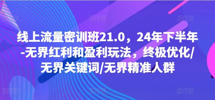 线上流量密训班21.0，24年下半年-无界红利和盈利玩法，终极优化/无界关键词/无界精准人群-川川创富网