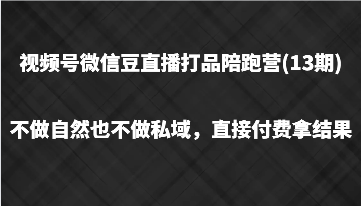 视频号微信豆直播打品陪跑(13期)，不做不自然流不做私域，直接付费拿结果-川川创富网