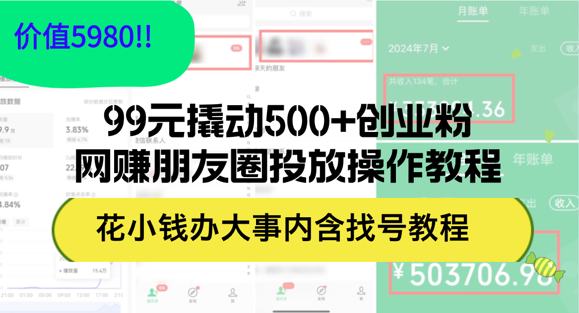 （12431期）99元撬动500+创业粉，网赚朋友圈投放操作教程价值5980！花小钱办大事内…-川川创富网