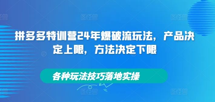 拼多多特训营24年爆破流玩法，产品决定上限，方法决定下限，各种玩法技巧落地实操-川川创富网