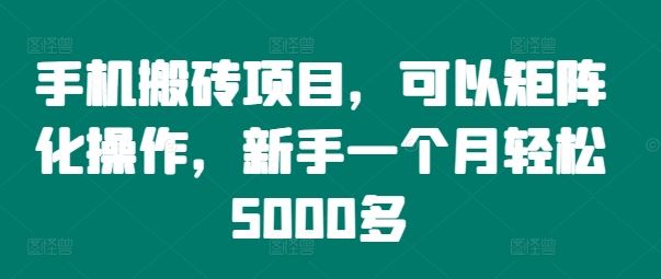 手机搬砖项目，可以矩阵化操作，新手一个月轻松5000多-川川创富网