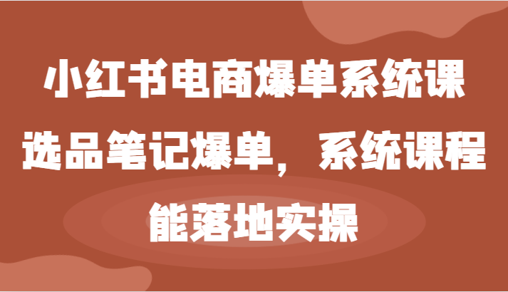 小红书电商爆单系统课-选品笔记爆单，系统课程，能落地实操-川川创富网