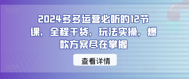 2024多多运营必听的12节课，全程干货，玩法实操，爆款方案尽在掌握-川川创富网