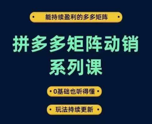 拼多多矩阵动销系列课，能持续盈利的多多矩阵，0基础也听得懂，玩法持续更新-川川创富网