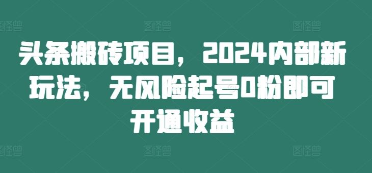 头条搬砖项目，2024内部新玩法，无风险起号0粉即可开通收益-川川创富网