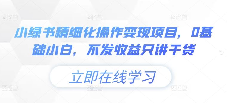 小绿书精细化操作变现项目，0基础小白，不发收益只讲干货-川川创富网