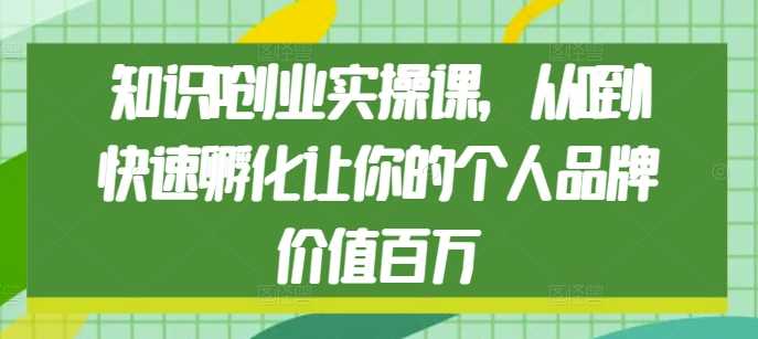 知识IP创业实操课，从0到1快速孵化让你的个人品牌价值百万-川川创富网