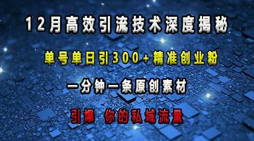 最新高效引流技术深度揭秘 ，单号单日引300+精准创业粉，一分钟一条原创素材，引爆你的私域流量-川川创富网