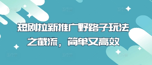 短剧拉新推广野路子玩法之截流，简单又高效-川川创富网
