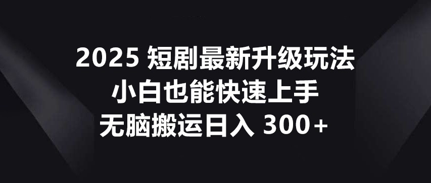 2025短剧最新升级玩法，小白也能快速上手，无脑搬运日入300+-川川创富网