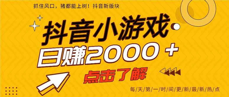 抖音小游戏，最新风口项目，亲测单游戏2000+感兴趣点击了解。-川川创富网