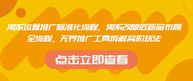 淘系运营推广标准化流程，​淘系改版后新品布局全流程，无界推广工具拆解高阶玩法-川川创富网