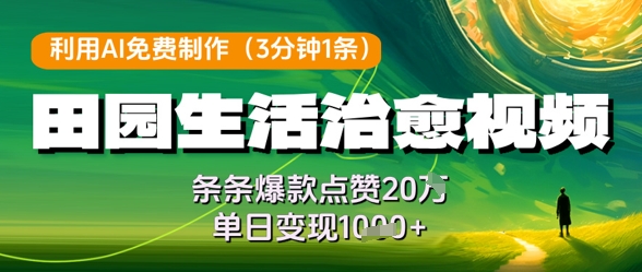 利用AI免费制作田园生活治愈视频，条条爆款点赞20W，单日变现几张-川川创富网
