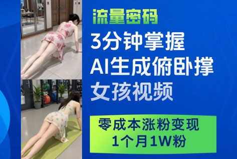 3分钟掌握AI生成俯卧撑女孩视频，零成本涨粉变现，1个月1W粉-川川创富网