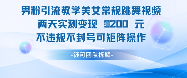 男粉引流教学美女常规跳舞视频两天实测变现1k+，不违规不封号可矩阵操作-川川创富网