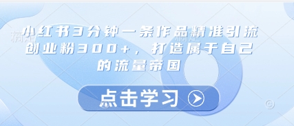 小红书3分钟一条作品精准引流创业粉300+，打造属于自己的流量帝国-川川创富网