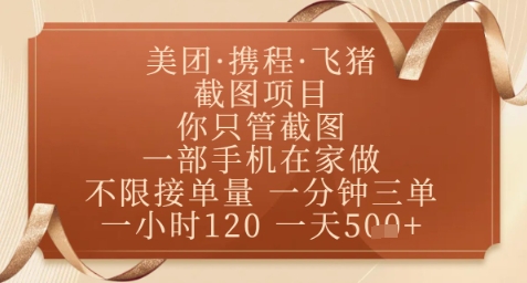 飞猪美团截图项目，你只管截图，一部手机在家做，正规平台无套路，一天5张+【揭秘】-川川创富网