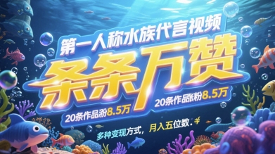 第一人称水族代言视频，条条万赞，20条作品涨粉7.8W，多种变现方式月入五位数-川川创富网