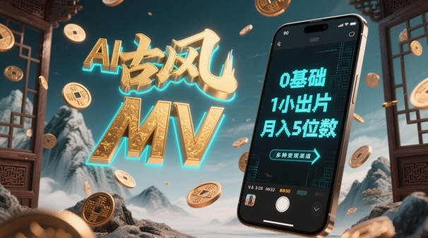AI一键生成古风音乐MV，0剪辑基础1小时出片，多种变现渠道，一部手机月入5位数-川川创富网