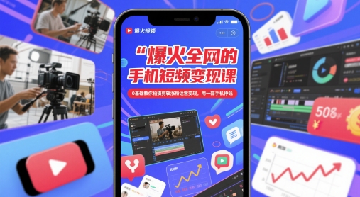 爆火全网的手机短视频变现课，0基础教你拍摄剪辑涨粉运营变现，用一部手机挣钱-川川创富网