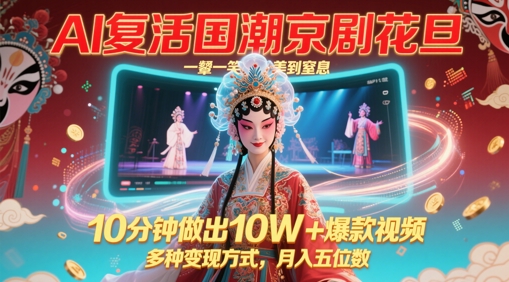 AI复活国潮京剧花旦，一颦一笑美到窒息，10分钟做出10W+爆款视频，多种变现方式，月入五位数-川川创富网
