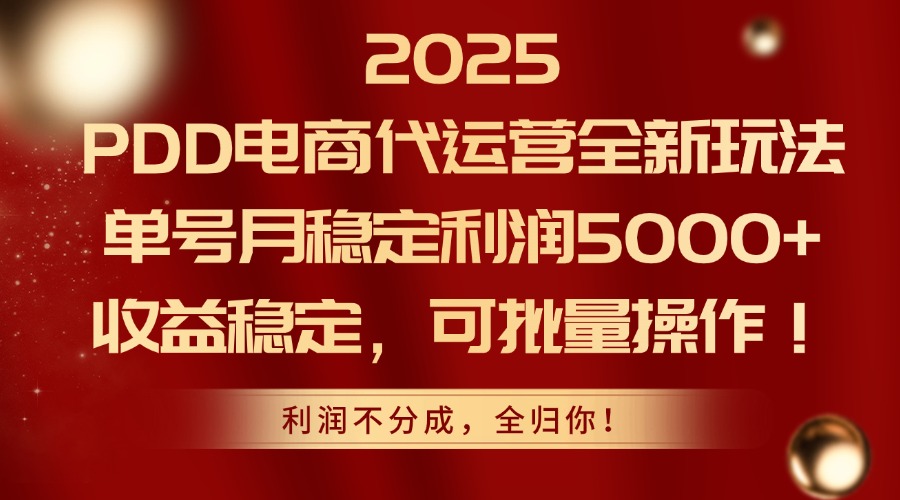 2025PDD电商代运营全新玩法，单号月稳定利润5000+，收益稳定，可批量操作-川川创富网