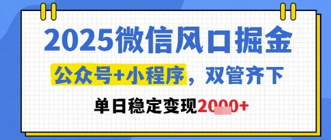 2025微信风口掘金，公众号+小程序双管齐下，单日稳定变现1k+【揭秘】-川川创富网
