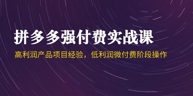 拼多多强付费实战课-44期，高利润产品项目经验，低利润微付费阶段操作-川川创富网
