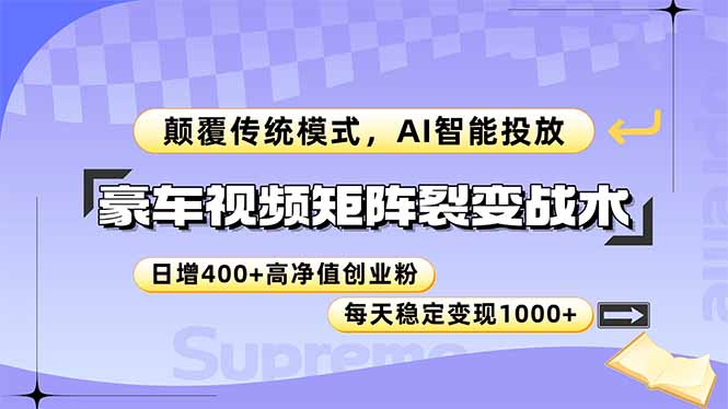 豪车视频矩阵裂变战术，颠覆传统模式，AI智能投放，日增400+高净值创业…-川川创富网