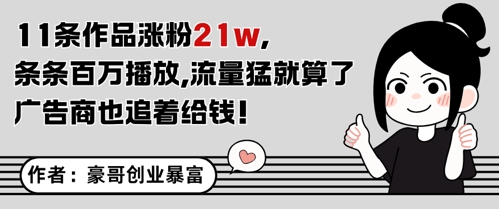 11条作品涨粉21W，条条百W播放，流量猛就算了，广告商也追着给钱-川川创富网